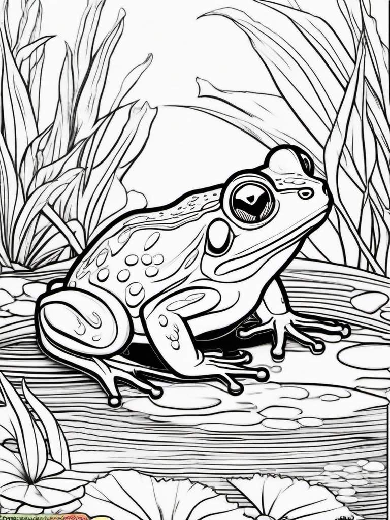 Frog Coloring Page - Ribbiting Pond Dweller  black outline printable coloring page