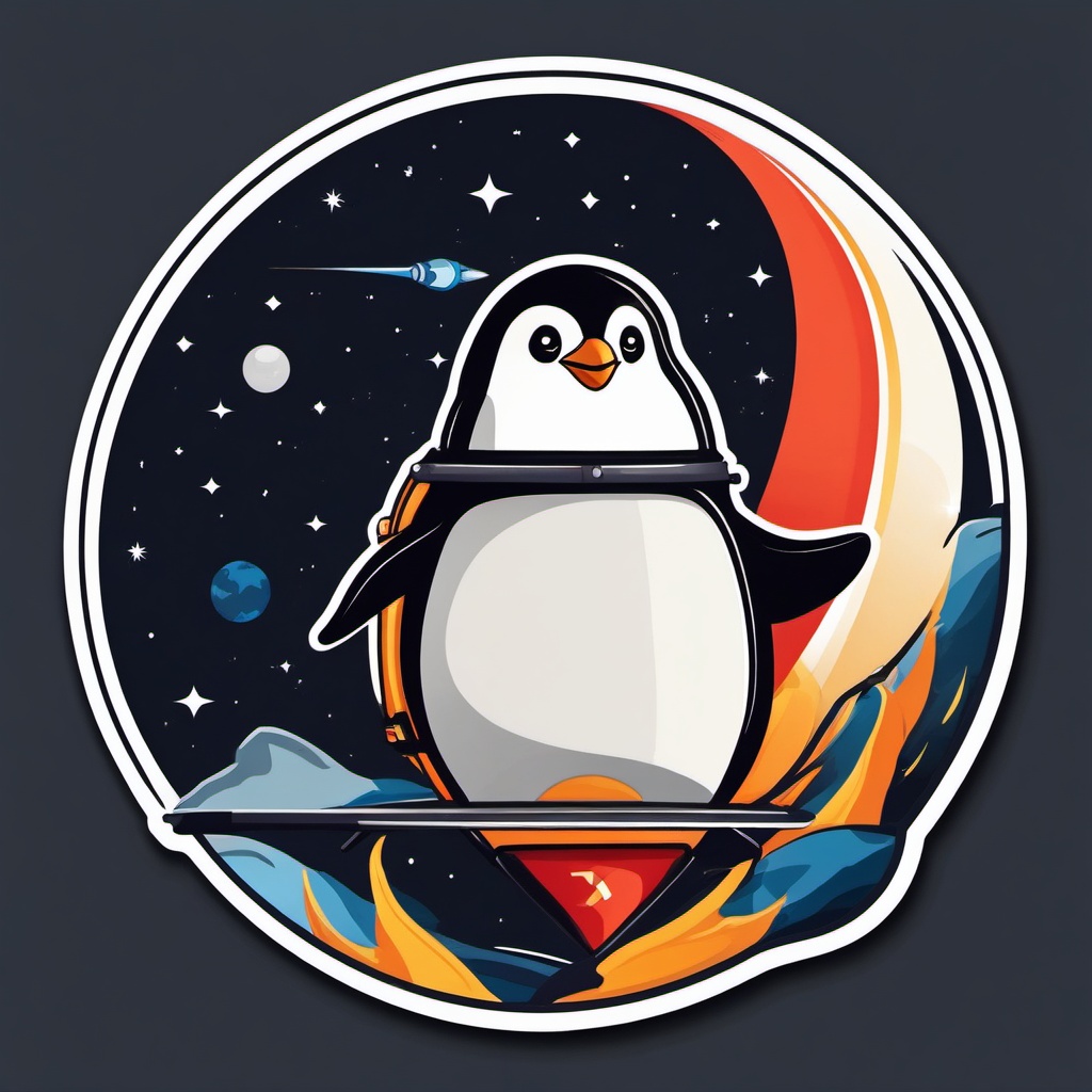 Penguin in Rocket Sticker - A penguin embarking on a space adventure in a rocket. ,vector color sticker art,minimal