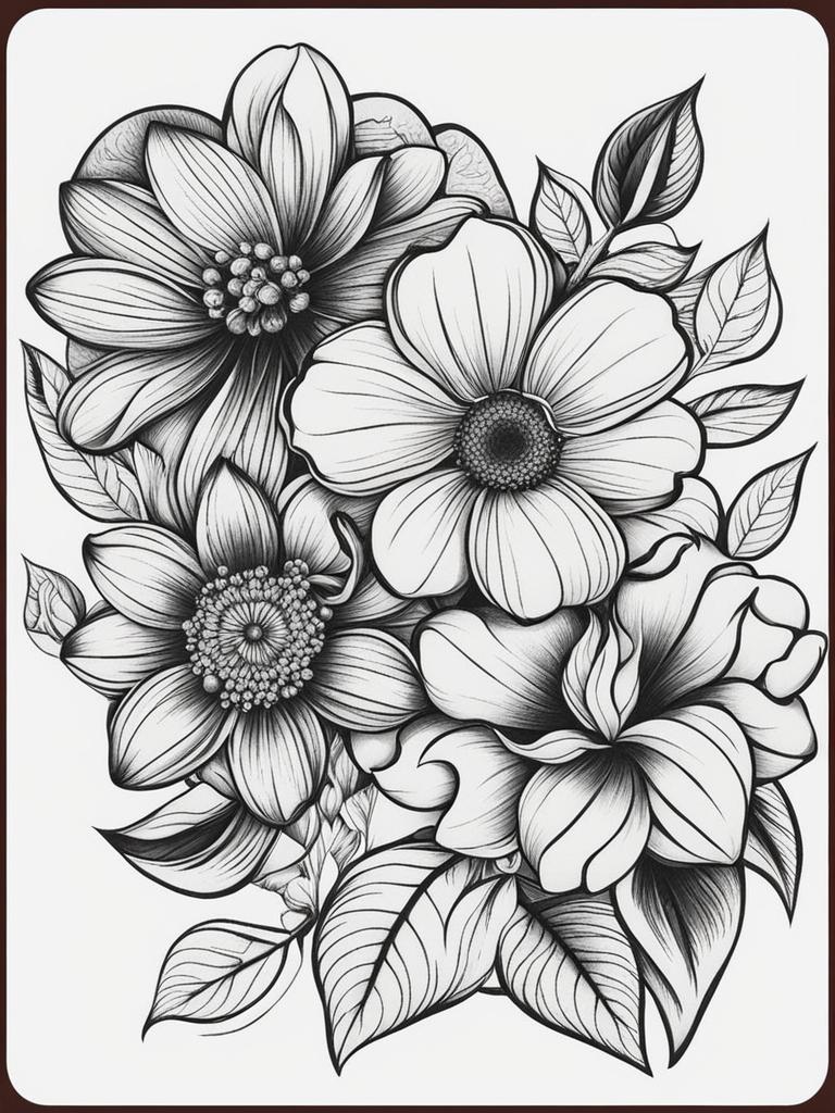 Flower tattoo, Tattoos featuring various types of flowers, symbolizing beauty and nature. 