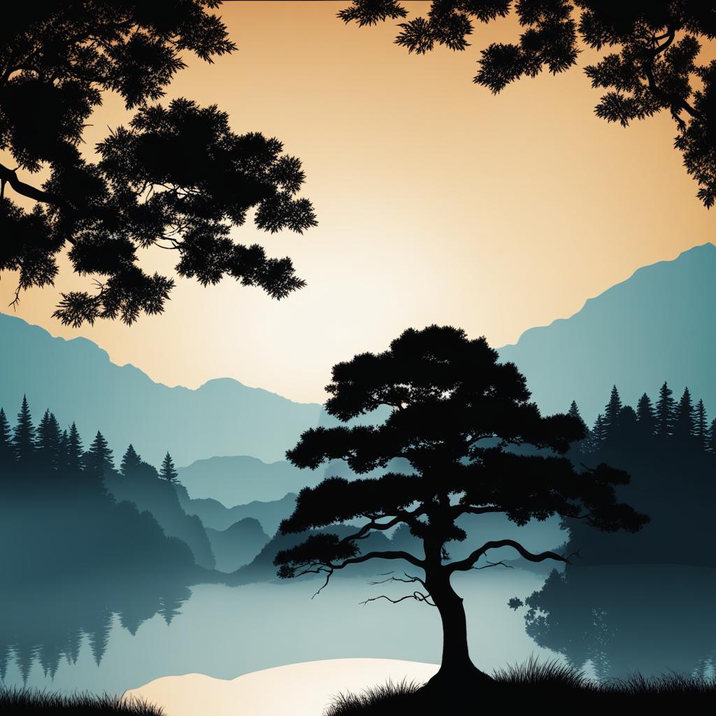 tree clipart - majestic tree silhouette against a serene backdrop. 