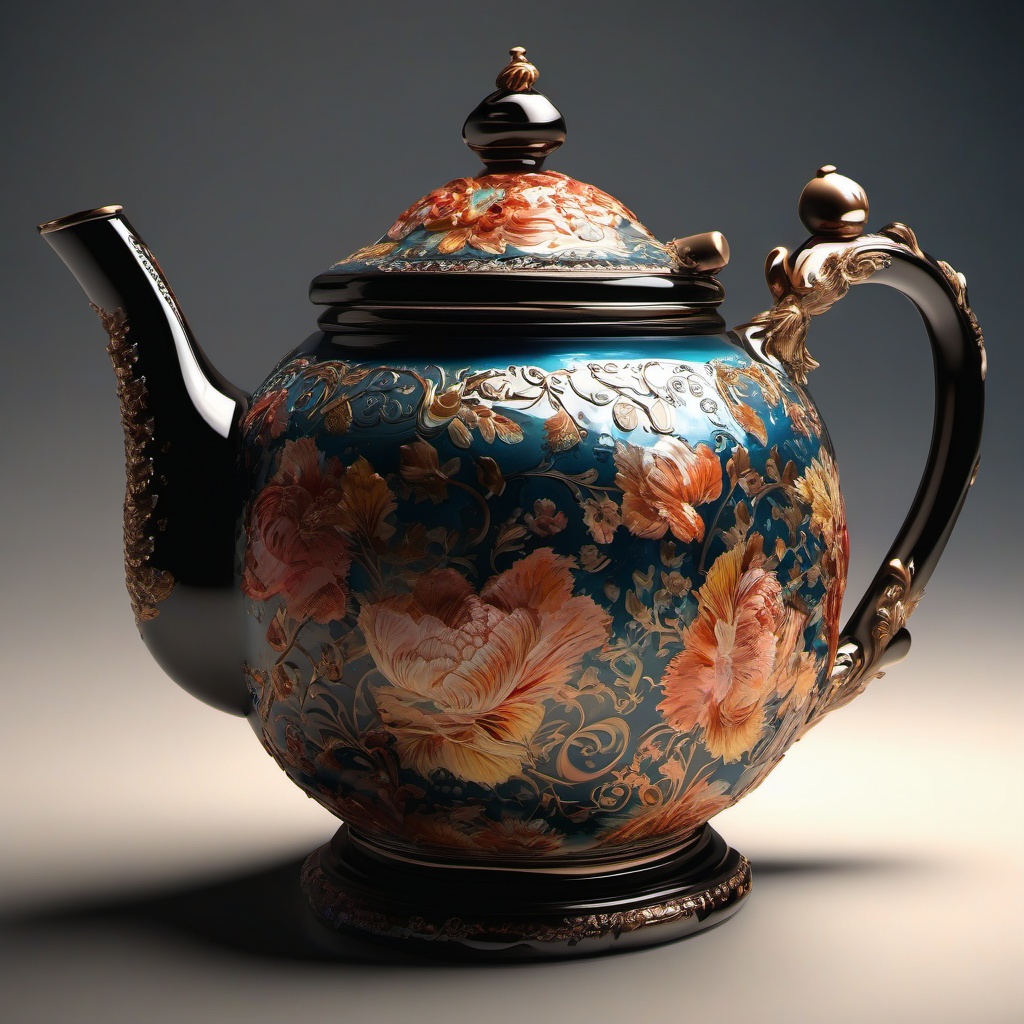 Antique Teapot - An antique teapot with a delicate porcelain design hyperrealistic, intricately detailed, color depth,splash art, concept art, mid shot, sharp focus, dramatic, 2/3 face angle, side light, colorful background