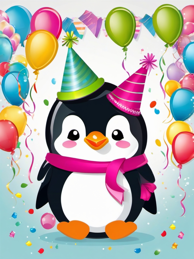 Penguin birthday - Join the birthday festivities with adorable penguins celebrating special occasions.  color vector clipart