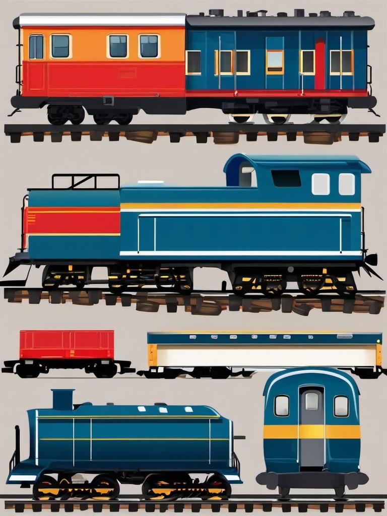 Train Clipart, Locomotives and train carriages on the tracks. 