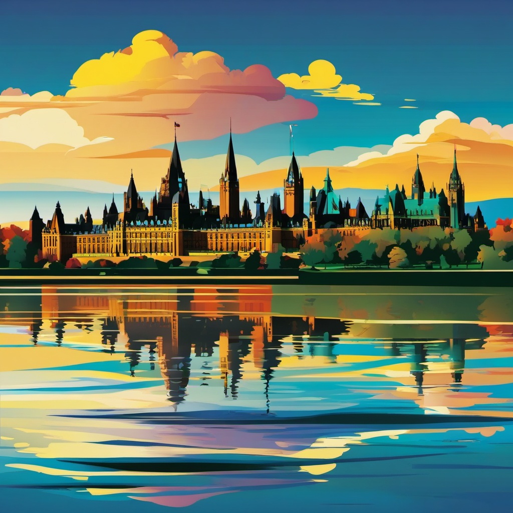 Ottawa clipart - Parliament Hill and Ottawa River,  color vector clipart