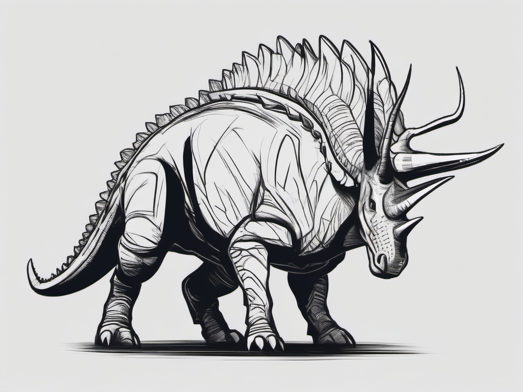 drawing of a Styracosaurus dinosaur  minimal rough sketch scribbles,doodles,black and white