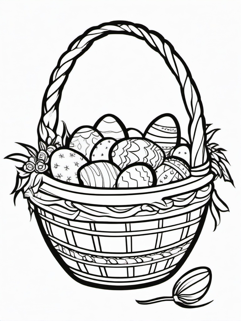 Easter Egg Coloring Pages - Easter basket filled with eggs  simple coloring pages