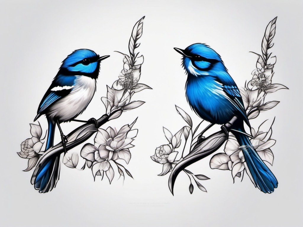 blue fairy wren tattoo  simple color tattoo style,white background