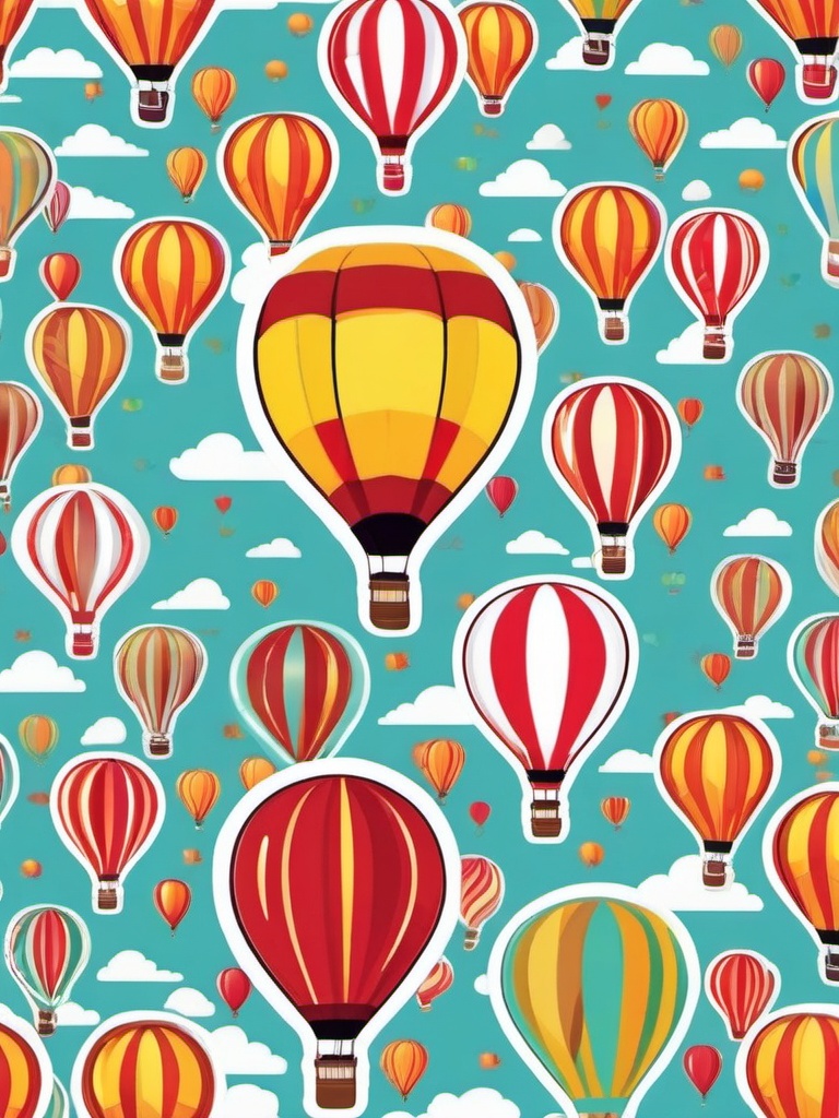 Hot Air Balloon Festival Sticker - Festive hot air balloons gathered in the sky, ,vector color sticker art,minimal