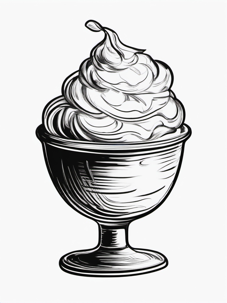 drawing of a scoop of ice cream in a cup  minimal rough sketch scribbles,doodles,black and white