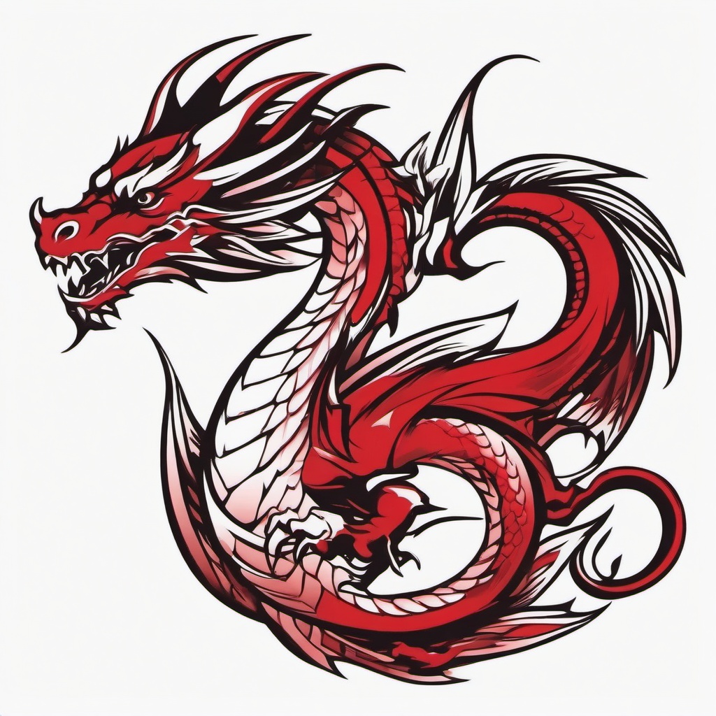 Small Red Dragon Tattoo - Compact and striking dragon tattoo in red.  simple color tattoo,minimalist,white background