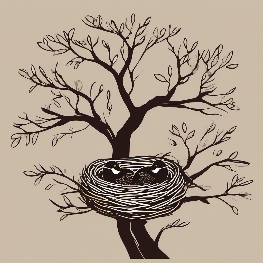 Bird's Nest clipart - A cozy bird's nest in a tree, ,vector color clipart,minimal