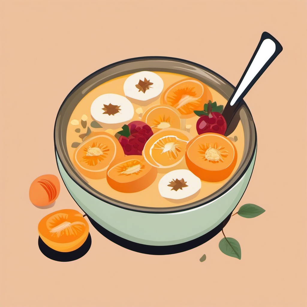 Apricot Smoothie Bowl Clipart - A smoothie bowl with apricot and toppings.  color vector clipart, minimal style