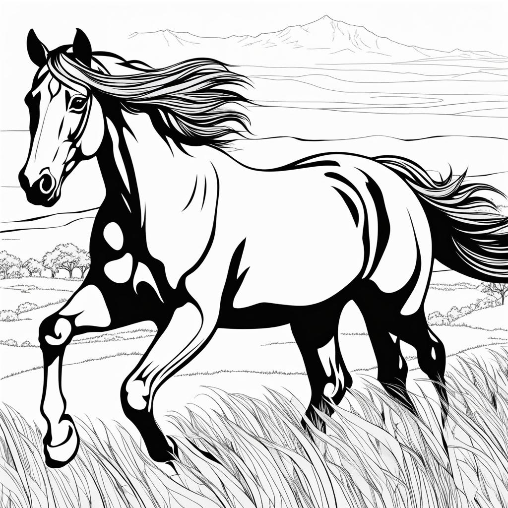 horse coloring pages - wild horses roam freely across a vast, untouched wilderness. 