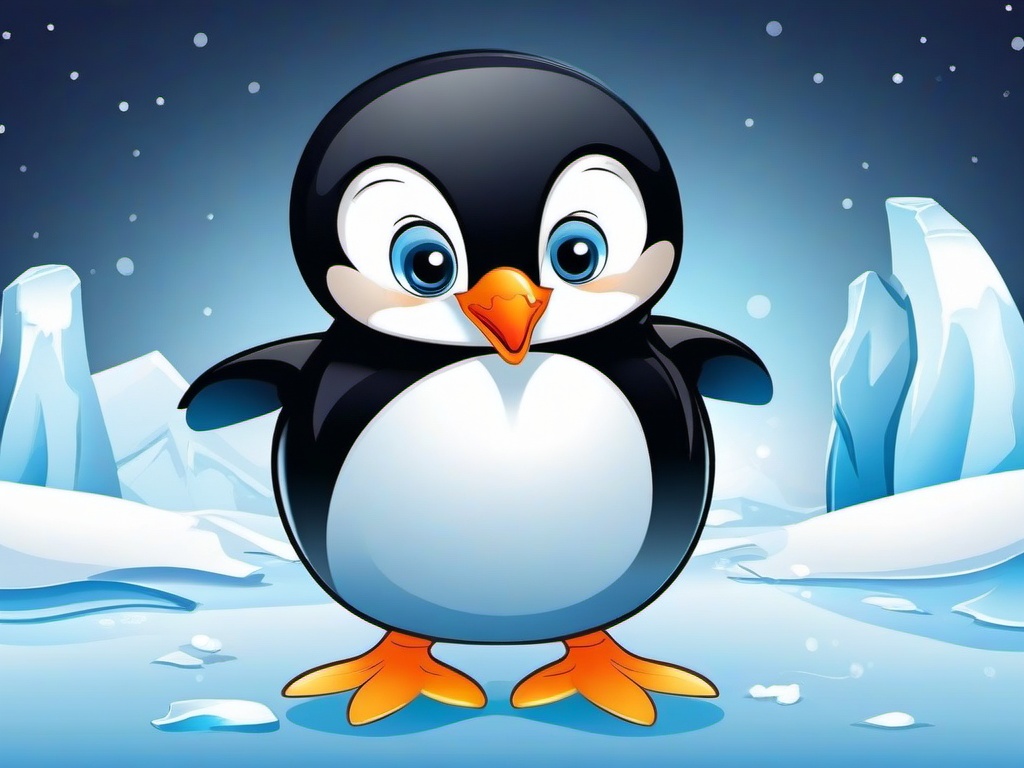 Penguin Chick Cartoon - Cartoon of penguin chick on ice  