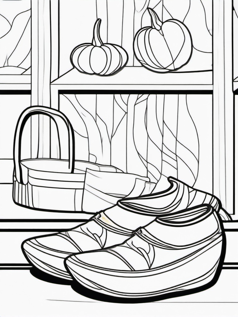 Pumpkin with Witch Shoes Coloring Pages - Witch's Shoes and Pumpkin Display  minimal black outline printable sheet, coloring page