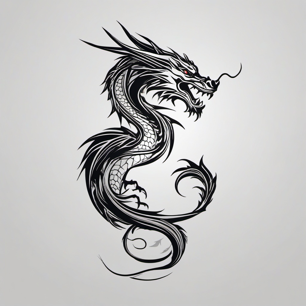 Dragon Tattoo Minimal - Minimalistic dragon tattoo design for a subtle look.  simple color tattoo,minimalist,white background