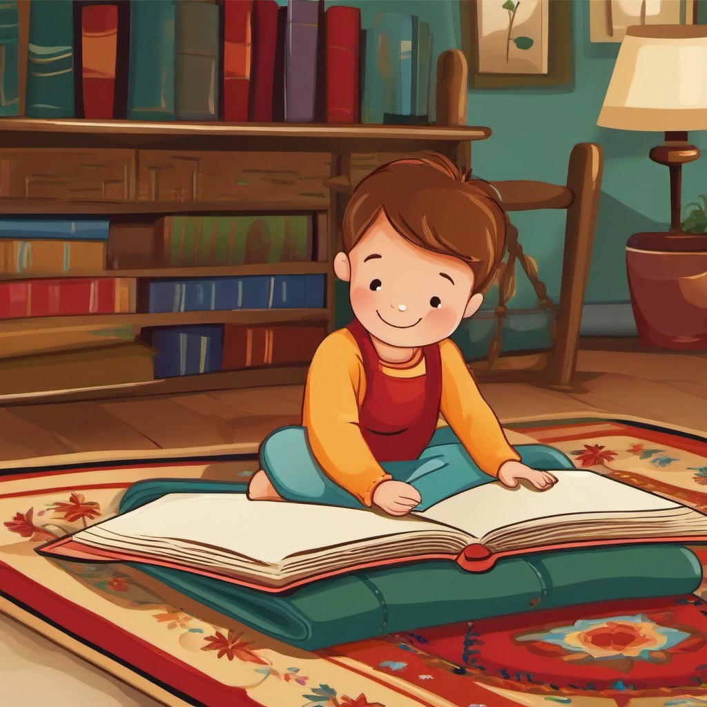 Book clipart - book with a child reading on a rug  