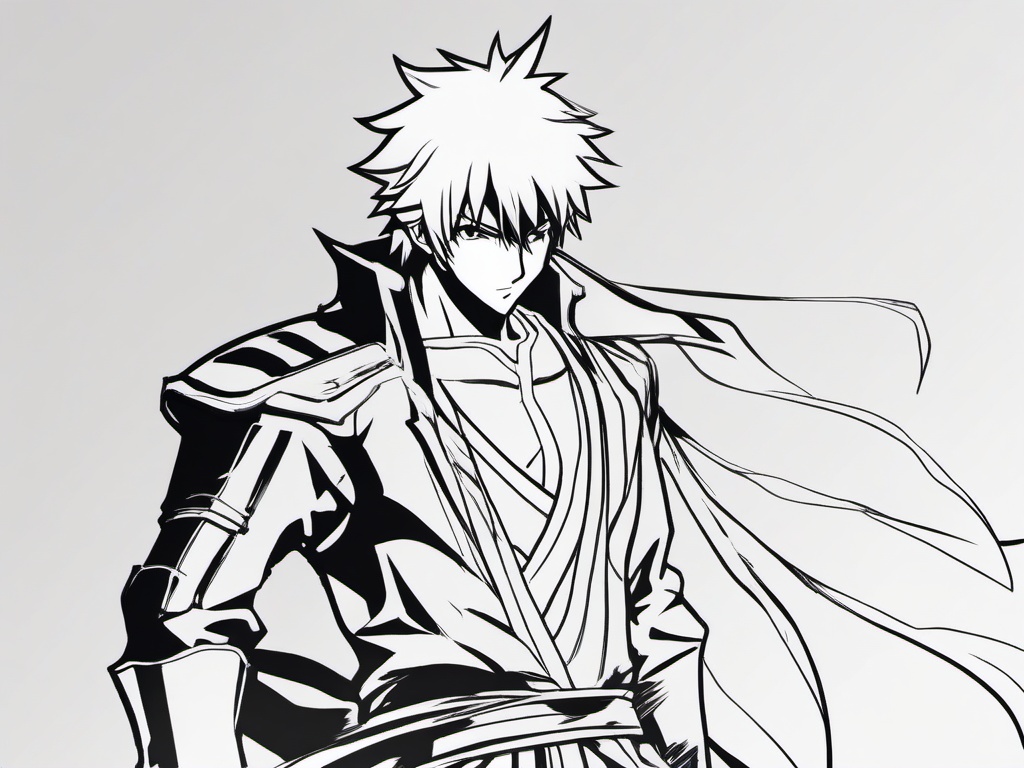 drawing of Ichigo Kurosaki anime  minimal rough sketch scribbles,doodles,black and white