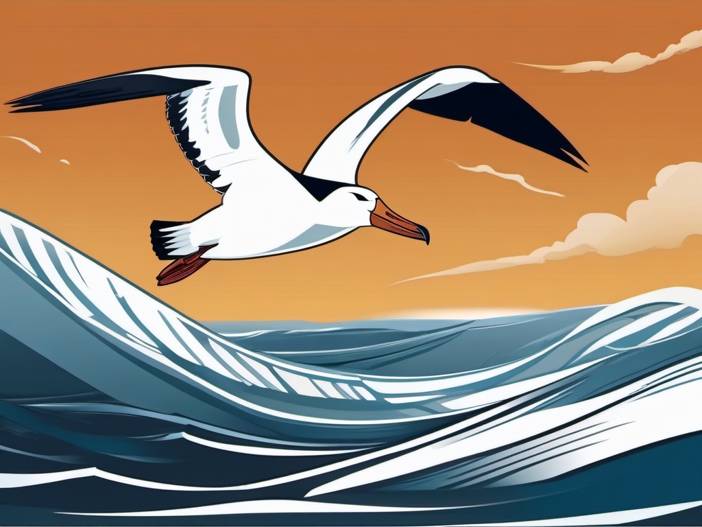 Albatross Clipart - Albatross gliding on ocean winds for miles , minimal, 2d