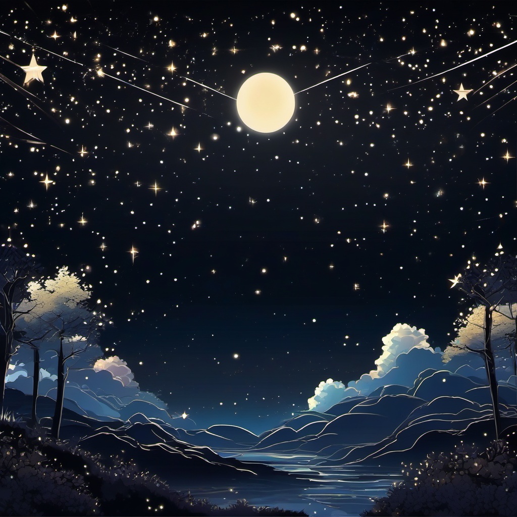 Starry Night Sky in Anime Style Black Anime Background intricate details, patterns, wallpaper photo