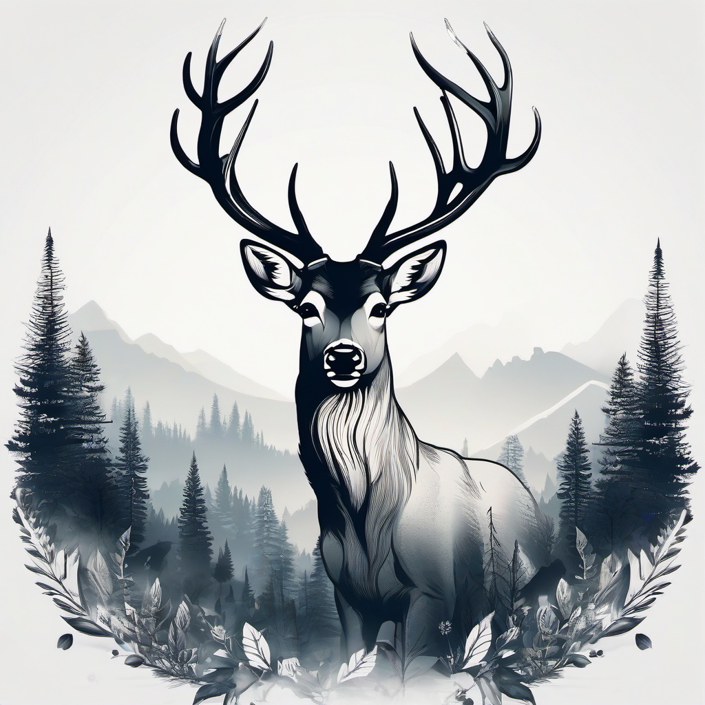 deer scene tattoos  simple color tattoo,minimal,white background