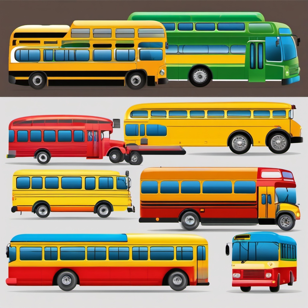 Bus Clipart, Colorful buses transporting passengers. 