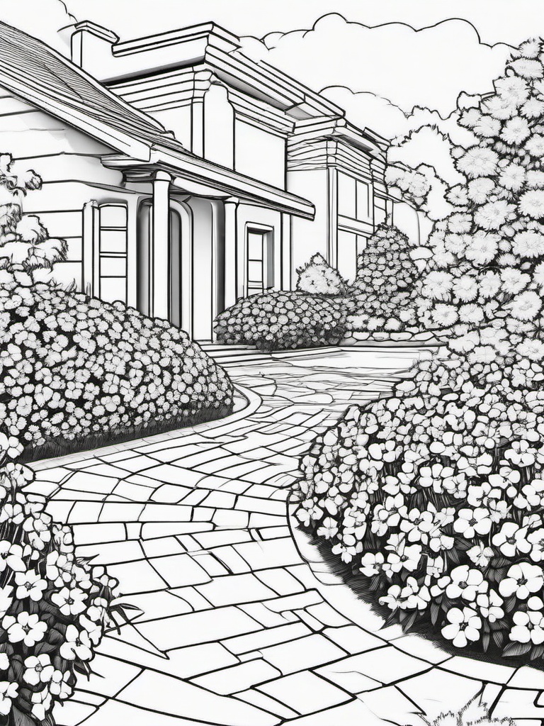 Phlox coloring page sheet - Phlox flowers growing in neat clusters along a garden walkway.  black outline printable coloring page