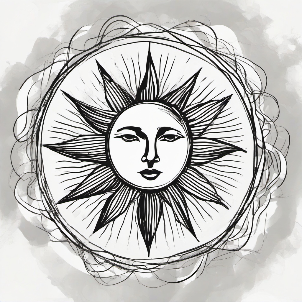 drawing of a sun with rays  minimal rough sketch scribbles,doodles,black and white