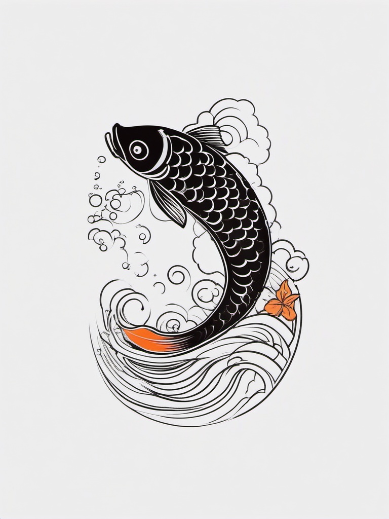 koi fish wave tattoo  simple color tattoo,white background,minimal