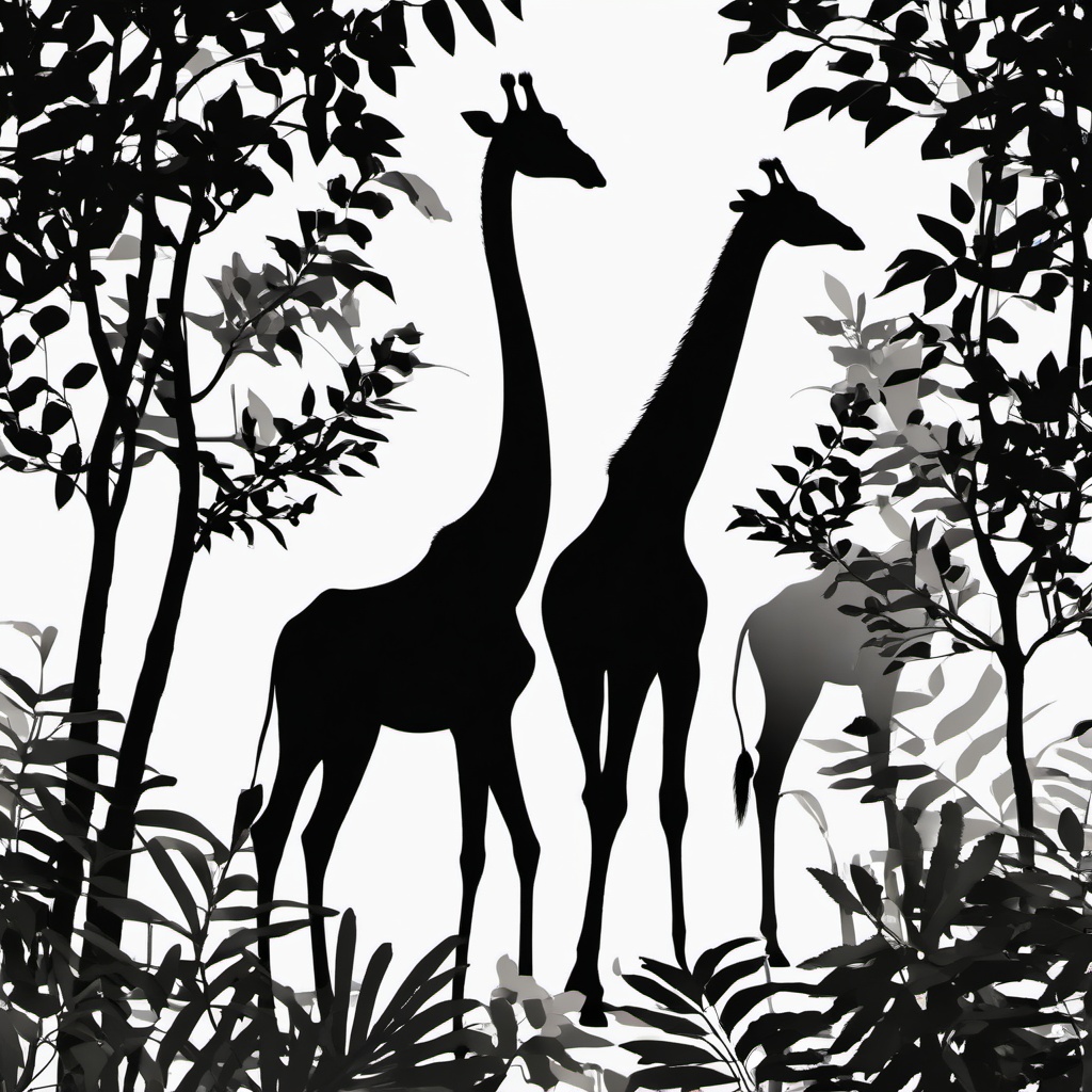 Giraffe Clipart - Giraffe reaching for leaves in the tall treetops , minimal, 2d