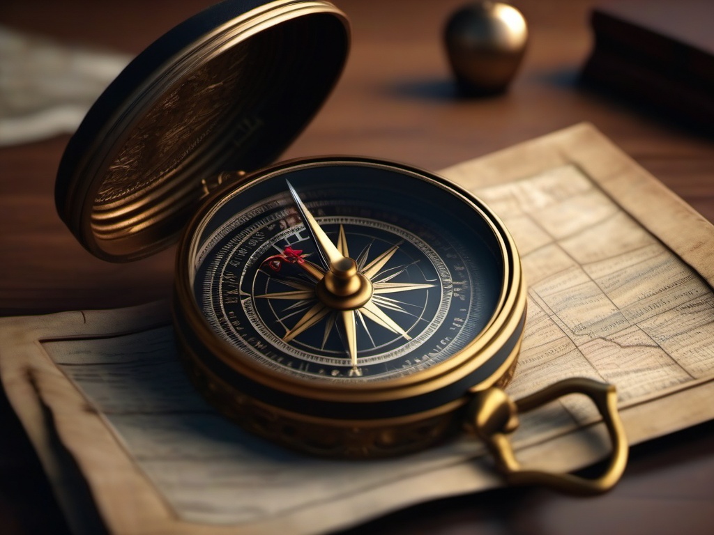 In a curious curiosity shop, an old compass points the way to unexpected adventures.  8k, hyper realistic, cinematic