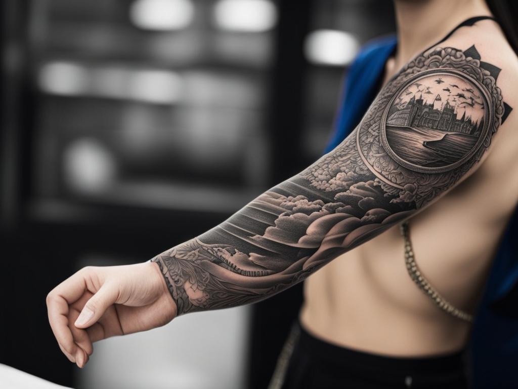 sleeve tattoo design that tells a story or showcases your life's journey. 