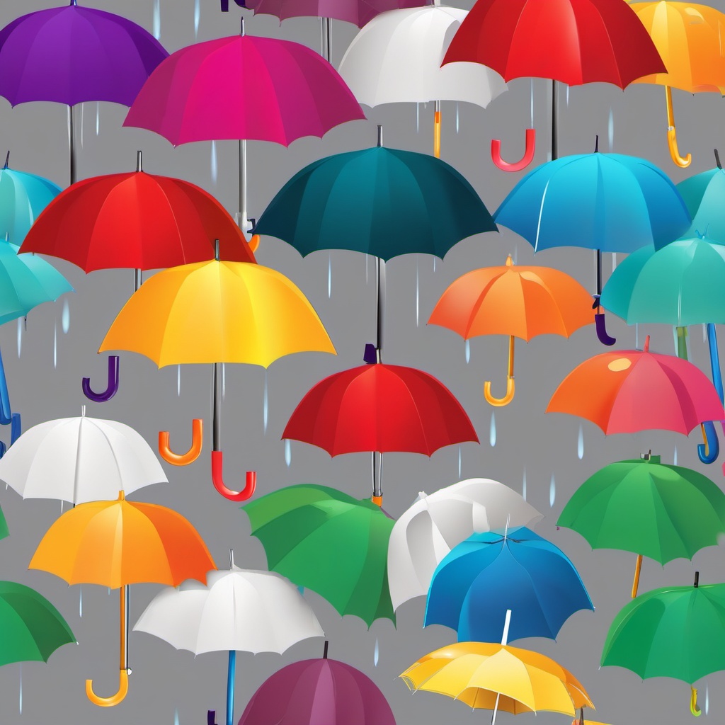 Umbrella clipart - A colorful umbrella in the rain, ,vector color clipart,minimal