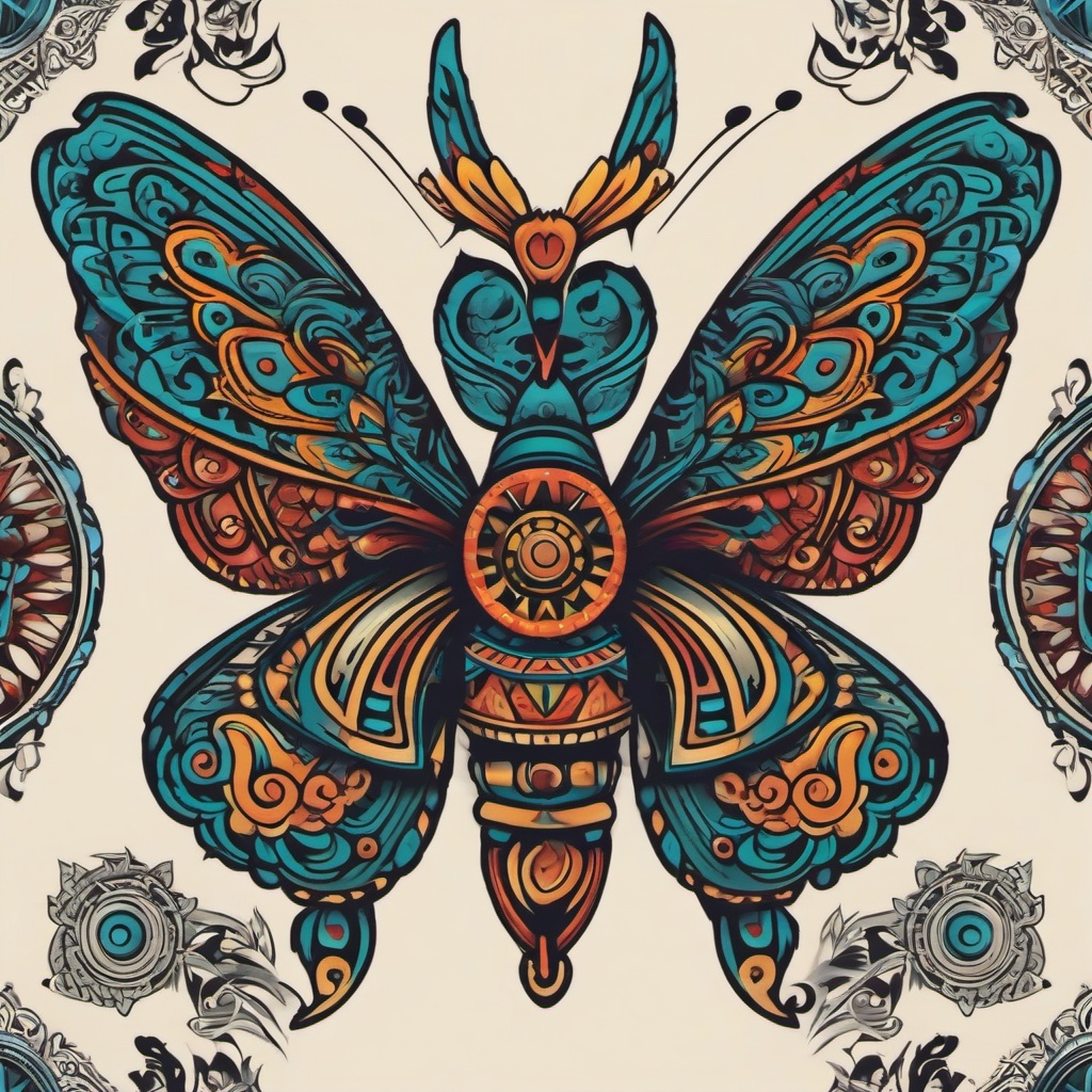 aztec butterfly tattoo  simple vector color tattoo