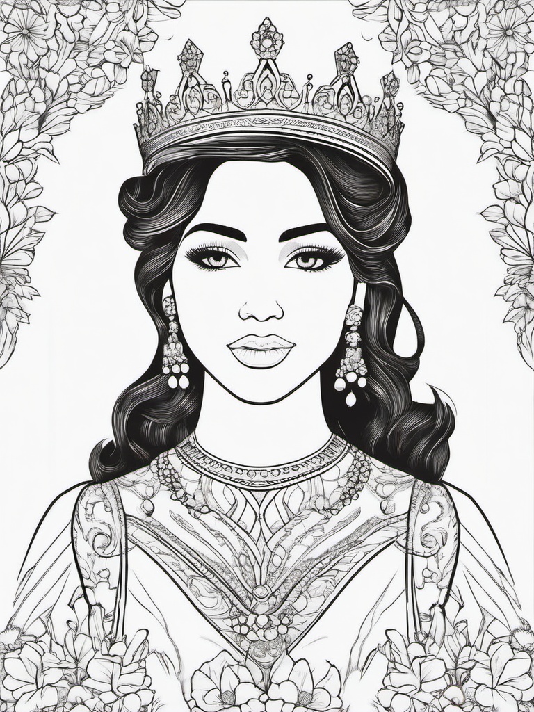 Princess with Crown Coloring Pages - Royal Figure Adorned with a Crown  minimal black outline printable sheet, coloring page