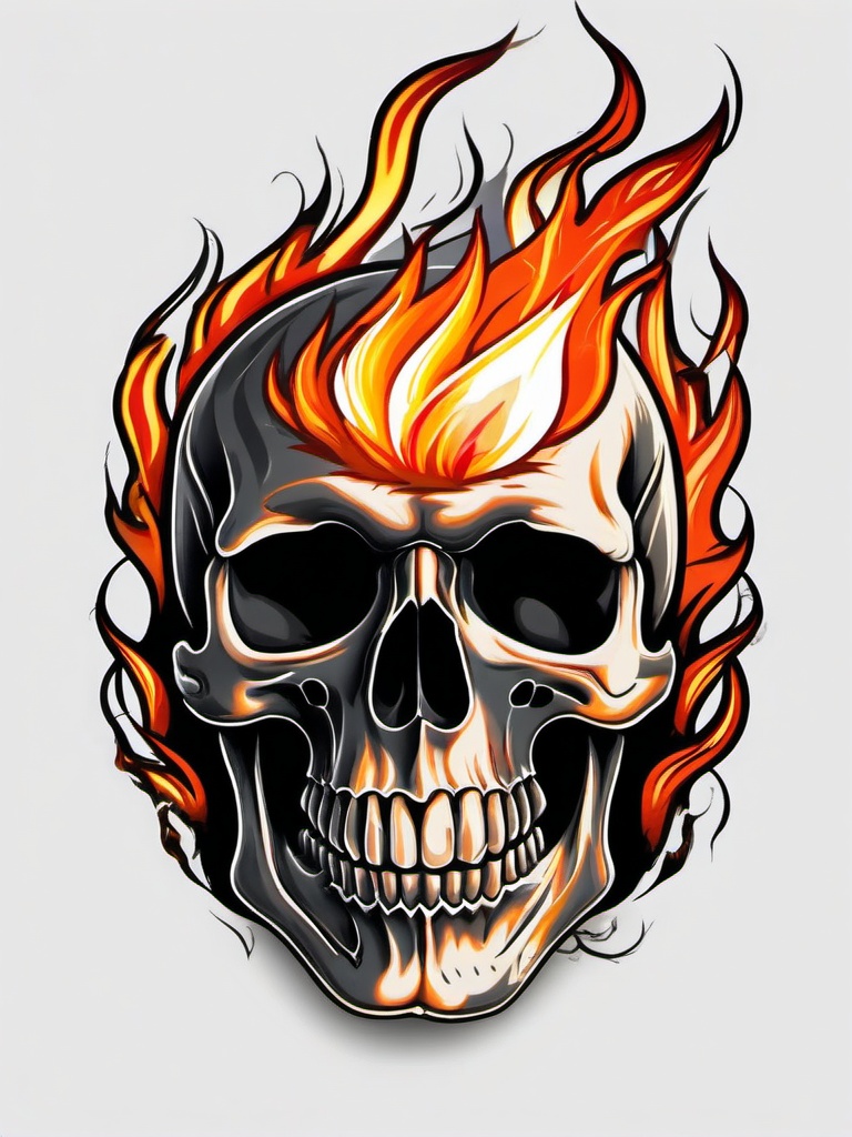 skull on fire tattoo  simple color tattoo,white background