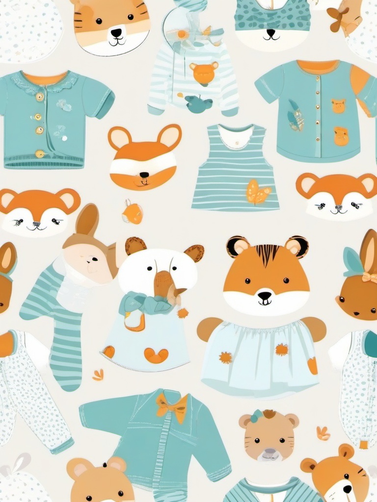 Baby clothes with cute animal prints clipart.  vector style illustration, white background