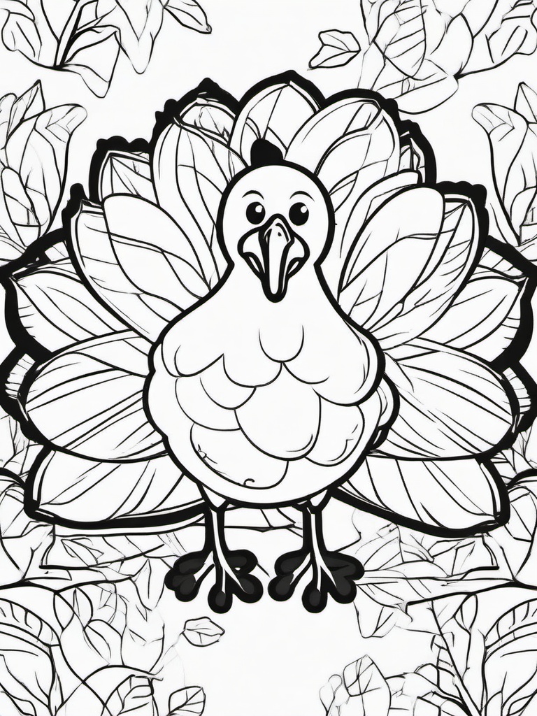 Turkey and Acorn Scattering Coloring Pages - Playful Turkey Enjoying Fall Fun  minimal black outline printable sheet, coloring page