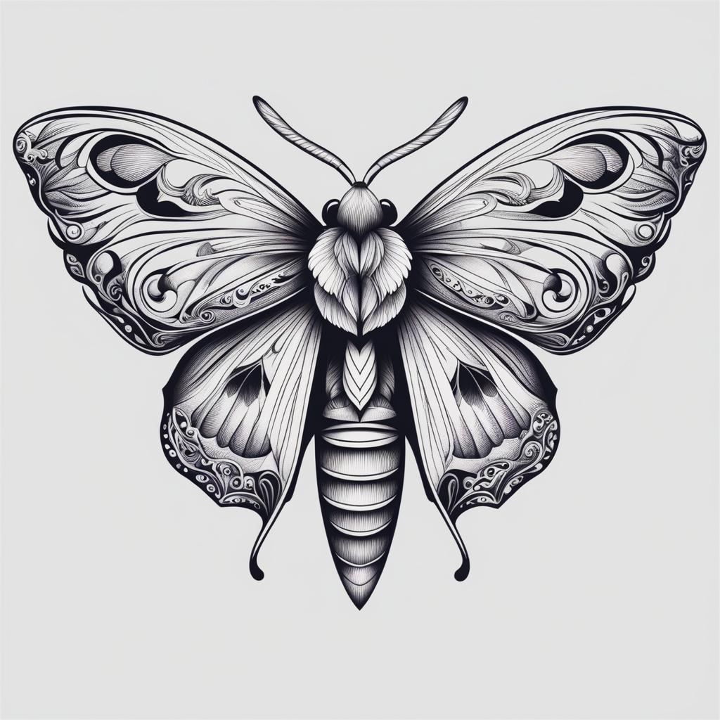 moth tattoo black and white design 