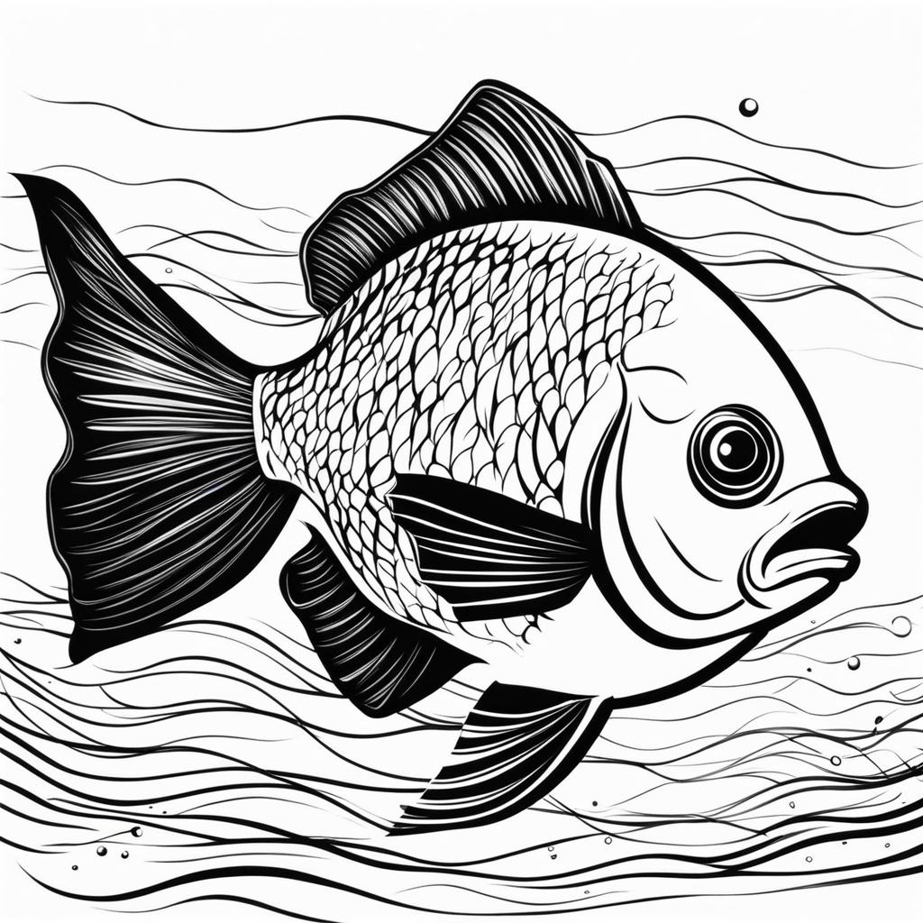 fish clipart black and white - swimming with artistic strokes. 