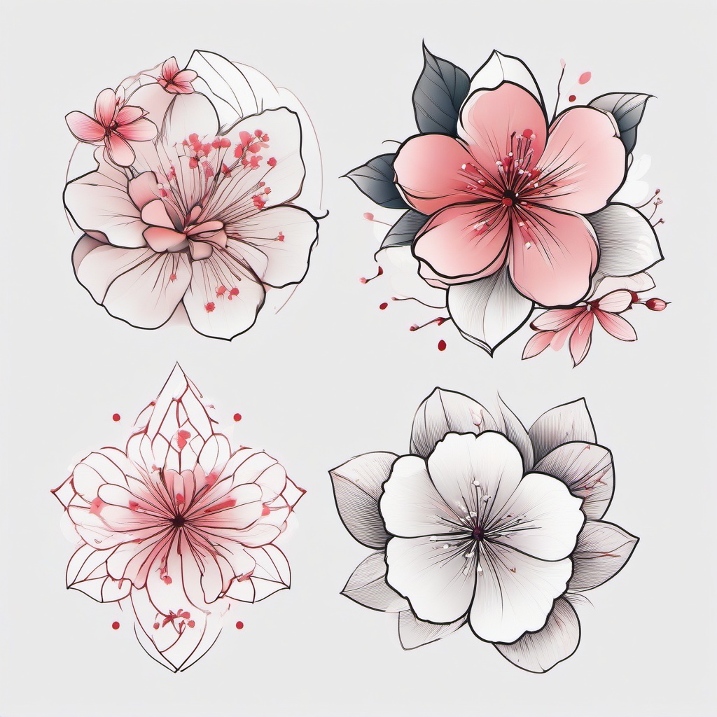 Japanese Sakura Flower Tattoo - Artistic and symbolic, featuring sakura blossoms in various interpretations in tattoo art.  simple color tattoo,white background,minimal