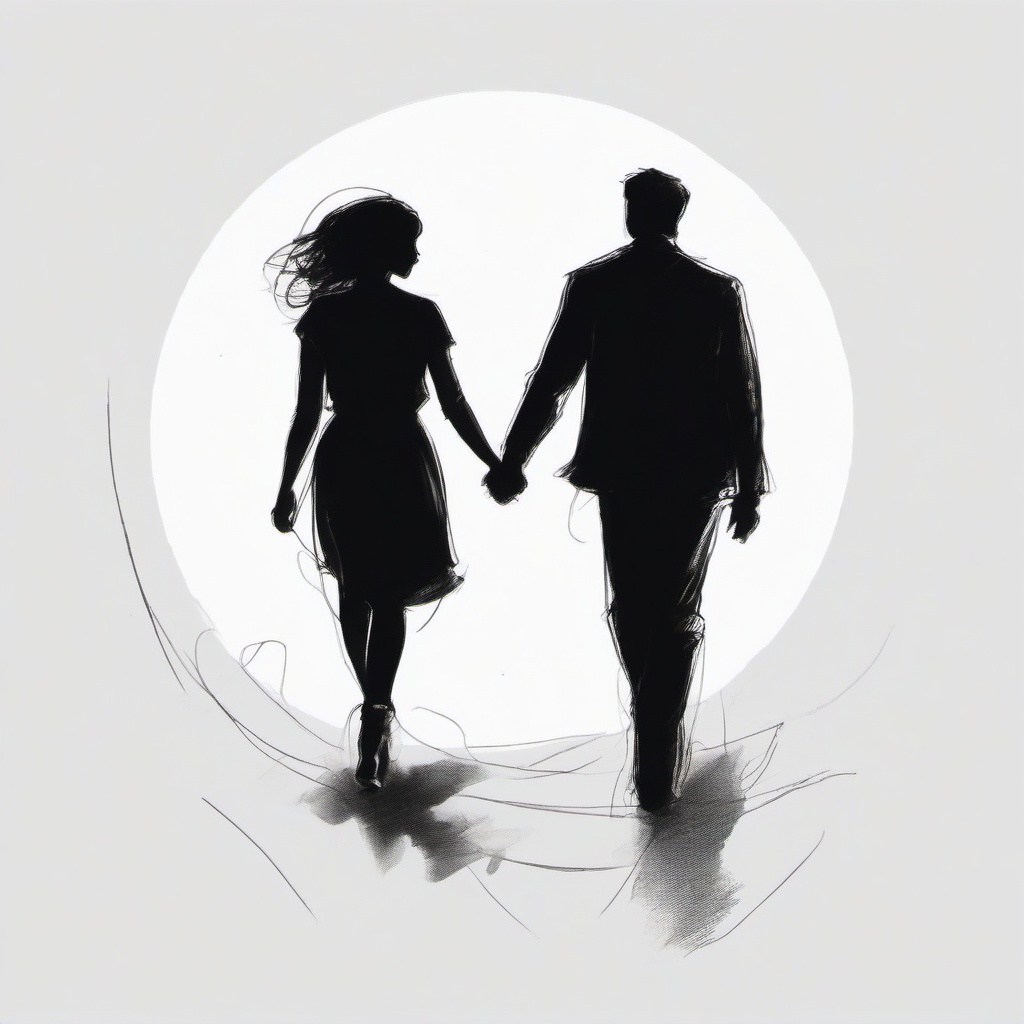 drawing of a couple holding hands  minimal rough sketch scribbles,doodles,black and white