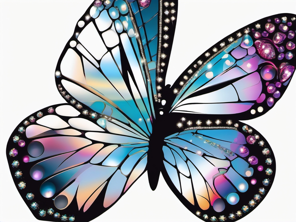 Mirror Mosaic Butterfly - Embrace transformation and freedom with a tattoo featuring a disco ball morphing into a butterfly.  minimal tattoo style, white background