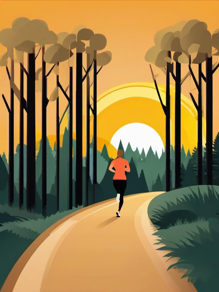 Runner clipart - runner on a sunny trail in the woods  color,minimalist,vector clipart