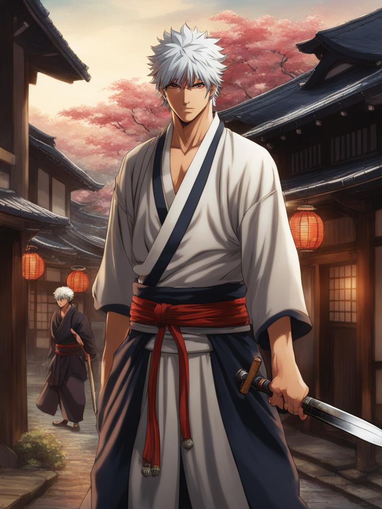 gintoki - wields his wooden sword with precision in a bustling, edo-era town. 