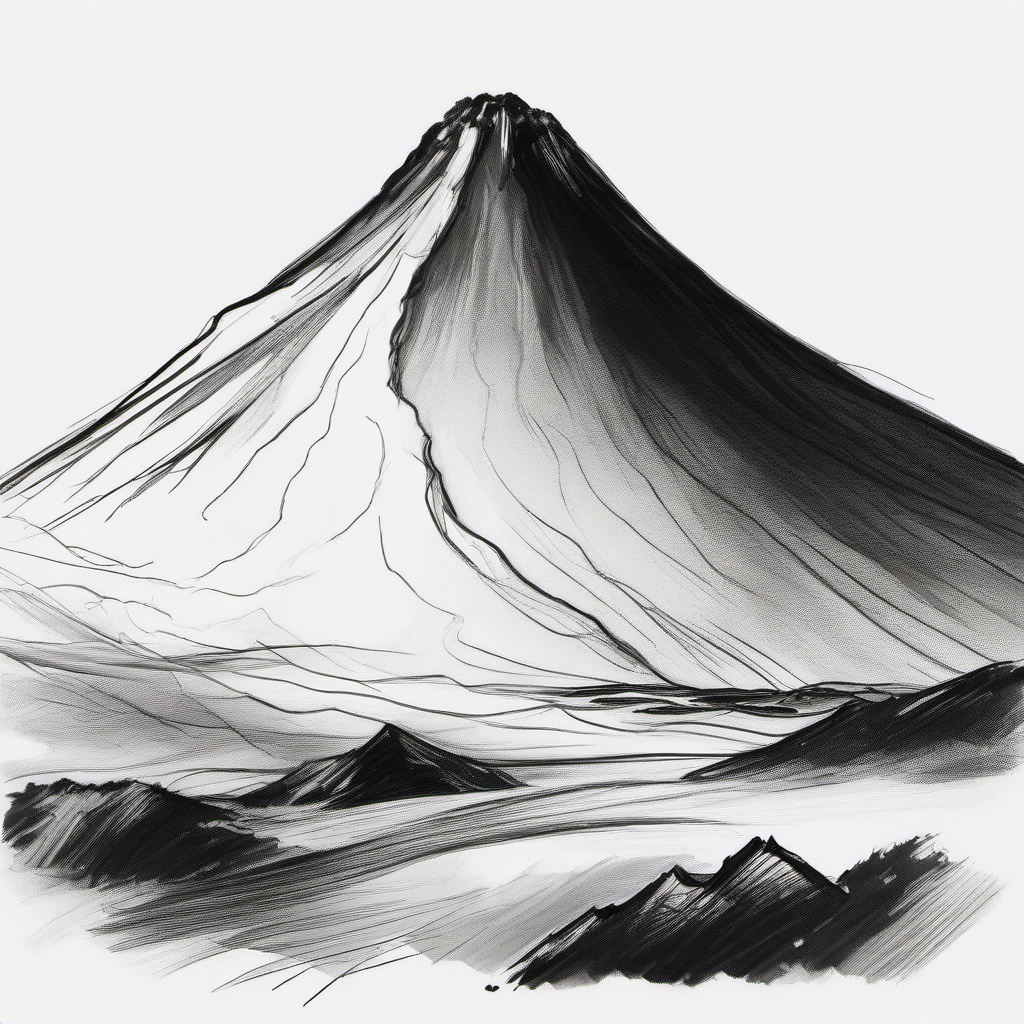 sketch of a volcano  minimal rough sketch scribbles,doodles,black and white