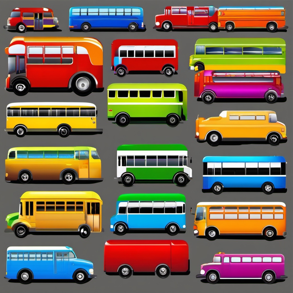 Bus Clipart, Colorful buses transporting passengers. 