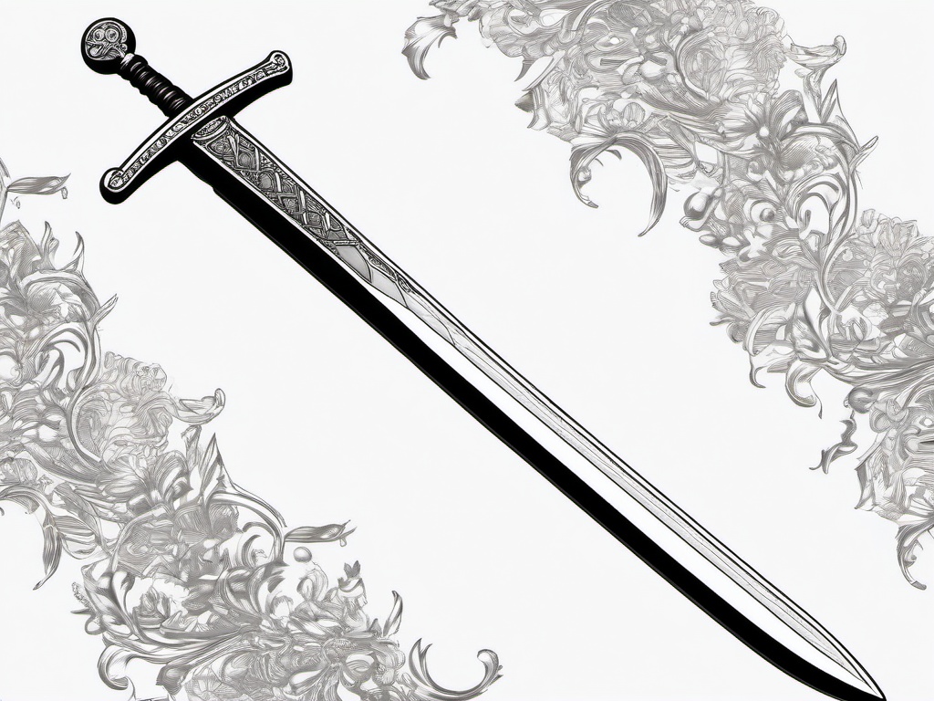 drawing of a sword with jewels  minimal rough sketch scribbles,doodles,black and white