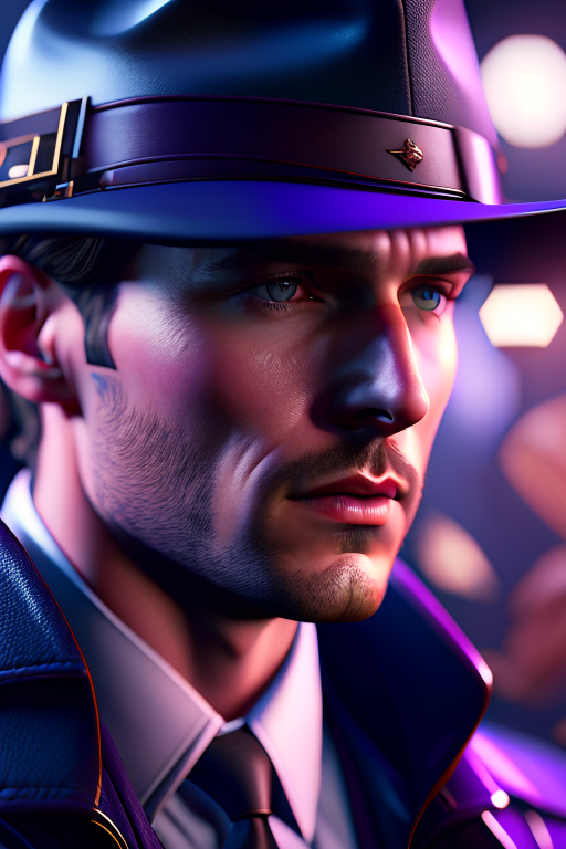 High-tech android detective solving mysteries,4K, 8K, 64K, 3D Rendering, photorealistic, highly detailed, high resolution, hyper-detailed, UHD, professional photography, trending artstation, Unreal Engine v5, realistic rendering
