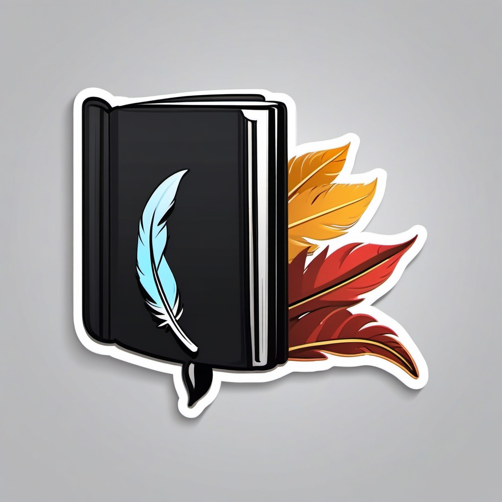 Book and Quill Sticker - Open book with a feather quill, ,vector color sticker art,minimal